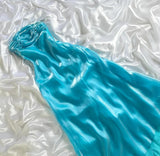 Ndyad Blue Satin Strapless A-Line Prom Dresses Birthday Evening Dresses HZ1024
