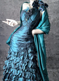 Ndyad Teal One Shoulder Mermaid Taffeta Long Prom Dresses Formal Evening Dresses HZ1024