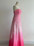 Ndyad Gradient Pink Strapless A-Line Satin Prom Dresses Vintage Beaded Evening Gowns HZ1024