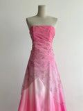 Ndyad Gradient Pink Strapless A-Line Satin Prom Dresses Vintage Beaded Evening Gowns HZ1024