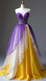 Ndyad Purple Sweetheart A-Line Satin Chiffon Prom Dresses Birthday Evening HZ1024