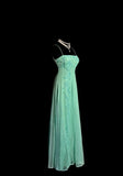 Ndyad Green Spaghetti Straps Satin Beading Empire Prom Dresses Vintage Formal Evening Gowns HZ1024