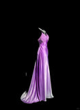 Ndyad Purple V-neck Mermaid Satin Backless Prom Dresses Formal Evening Gowns HZ1024