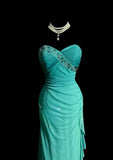 Ndyad Blue Glitter Chiffon Sweetheart Sheath Prom Dresses Formal Evening Gowns with Ruffles HZ1024