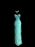 Ndyad Blue Glitter Chiffon Sweetheart Sheath Prom Dresses Formal Evening Gowns with Ruffles HZ1024