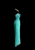 Ndyad Blue Glitter Chiffon Sweetheart Sheath Prom Dresses Formal Evening Gowns with Ruffles HZ1024