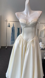 Ndyad Cream Spaghetti Straps A-Line Satin Short Prom Dresses Birthday Evening Gowns HZ1024