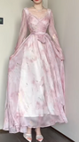 Ndyad Pink V-neck A-Line Chiffon Party Dresses HZ1024