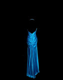 Ndyad Blue V-neck Mermaid Beaded Satin Long Prom Dresses Backless Evening Gowns HZ1024