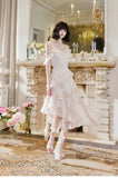 Ndyad Light Apricot Spaghetti Straps Chiffon Polka Dots Ruffles A-line Party Dress HZ1024