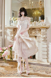 Ndyad Light Apricot Spaghetti Straps Chiffon Polka Dots Ruffles A-line Party Dress HZ1024