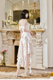 Ndyad Light Apricot Spaghetti Straps Chiffon Polka Dots Ruffles A-line Party Dress HZ1024