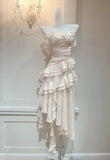 Ndyad Light Apricot Spaghetti Straps Chiffon Polka Dots Ruffles A-line Party Dress HZ1024