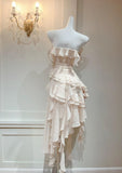 Ndyad Light Apricot Spaghetti Straps Chiffon Polka Dots Ruffles A-line Party Dress HZ1024