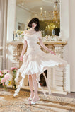 Ndyad Light Apricot Spaghetti Straps Chiffon Polka Dots Ruffles A-line Party Dress HZ1024