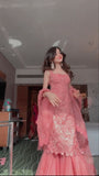 Ndyad Hot Pink Square Neck Mermaid Tulle Appliques Long Prom Dresses Formal Evening Gowns with Capes HZ1024