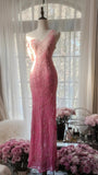 Ndyad Gradient Pink Mermaid V Neck Chiffon Beading Long Prom Dresses Vintage Formal Evening Gowns HZ1024