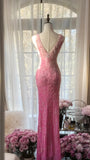 Ndyad Gradient Pink Mermaid V Neck Chiffon Beading Long Prom Dresses Vintage Formal Evening Gowns HZ1024