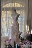 Ndyad Tender Pink Spaghetti Straps Mermaid Lace Chiffon Prom Dresses Birthday Party Dresses HZ1024