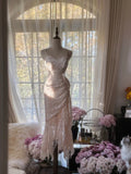 Ndyad Tender Pink Spaghetti Straps Mermaid Lace Chiffon Prom Dresses Birthday Party Dresses HZ1024