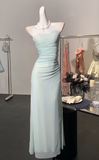 Ndyad Light Green Strapless Bodycon Chiffon Prom Dresses Simple Formal Evening Gowns HZ1024