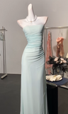 Ndyad Light Green Strapless Bodycon Chiffon Prom Dresses Simple Formal Evening Gowns HZ1024