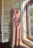 Ndyad Spaghetti Straps Pink Satin Mermaid Appliques Prom Dresses Simple Evening Gowns HZ1024