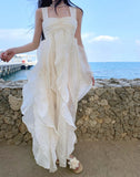 Ndyad White Square Neck A-Line Printed Chiffon Prom Dresses Sweet Birthday Party Dress HZ1024