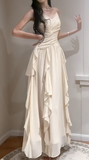 Ndyad Apricot Spaghetti Straps A-Line Chiffon Long Prom Dresses Birthday Evening Gowns HZ1024