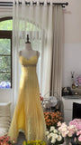 Ndyad Butter Yellow Sweetheart Neck Mermaid Beaded Chiffon Long Prom Dresses Vintage Formal Evening Gowns HZ1024
