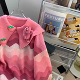 Ndyad Strawberry Bear Doll Collar Long Sleeve Sweater HZ1024