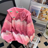 Ndyad Strawberry Bear Doll Collar Long Sleeve Sweater HZ1024