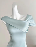 Ndyad Tiffany Blue Asymmetric Neck Chiffon A-Line Party Dress HZ1024
