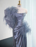 Ndyad Strapless Sheath Satin Prom Dresses Formal Evening Gowns HZ1024