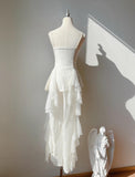 Ndyad White Spaghetti Straps Chiffon A-Line Prom Dresses Birthday Evening Gowns HZ1024