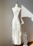 Ndyad White Spaghetti Straps Chiffon A-Line Prom Dresses Birthday Evening Gowns HZ1024