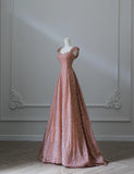 Ndyad Pink Sweetheart Neck A-Line Sequin Long Prom Dresses Formal Evening Gowns HZ1024
