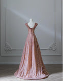 Ndyad Pink Sweetheart Neck A-Line Sequin Long Prom Dresses Formal Evening Gowns HZ1024
