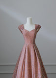 Ndyad Pink Sweetheart Neck A-Line Sequin Long Prom Dresses Formal Evening Gowns HZ1024
