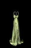 Ndyad Green V-neck Satin Mermaid Long Prom Dresses Vintage Beaded Evening Dress HZ1024