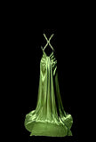 Ndyad Green V-neck Satin Mermaid Long Prom Dresses Vintage Beaded Evening Dress HZ1024