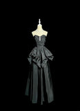 Ndyad Black Sweetheart Neck A-Line Taffeta Long Prom Dresses Elegant Formal Evening Gowns HZ1024