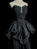 Ndyad Black Sweetheart Neck A-Line Taffeta Long Prom Dresses Elegant Formal Evening Gowns HZ1024