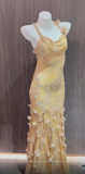 Ndyad Yellow Straps Mermaid Chiffon Beading Long Prom Dresses Vintage Evening Gowns HZ1024