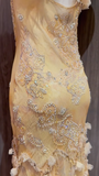 Ndyad Yellow Straps Mermaid Chiffon Beading Long Prom Dresses Vintage Evening Gowns HZ1024