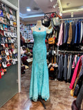Ndyad Turquoise Square Neck Mermaid Tulle Applique Long Prom Dresses Backless Formal Evening Gowns HZ1024