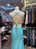 Ndyad Turquoise Square Neck Mermaid Tulle Applique Long Prom Dresses Backless Formal Evening Gowns HZ1024