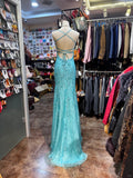 Ndyad Turquoise Square Neck Mermaid Tulle Applique Long Prom Dresses Backless Formal Evening Gowns HZ1024