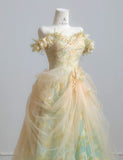 Ndyad Off-the-shoulder A-Line Tulle Applique Long Prom Dresses Sweet Birthday Evening Gowns HZ1024