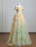 Ndyad Off-the-shoulder A-Line Tulle Applique Long Prom Dresses Sweet Birthday Evening Gowns HZ1024